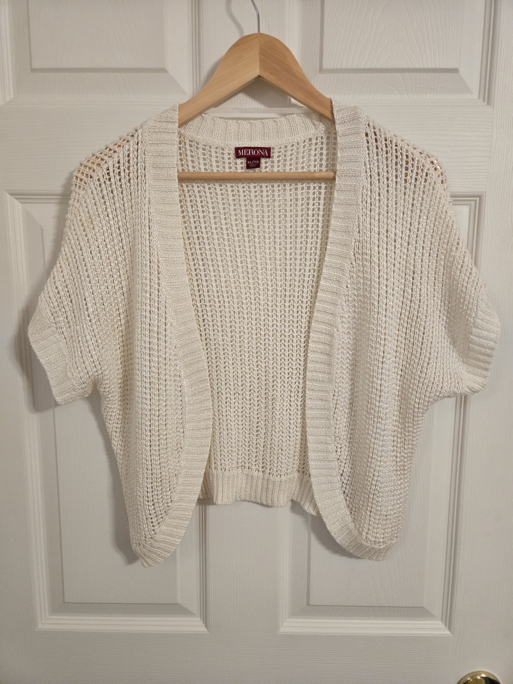 Merona Cream Open-Knit Short Sleeve Cardigan Sweater Size XL